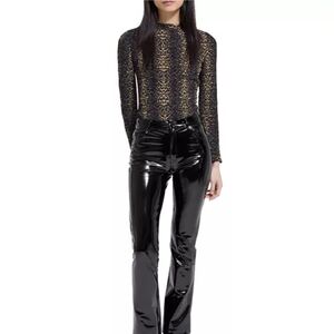 The Kooples Leo Print Long Sleeve Shirt With Ruffled Collar & Wrist- Black &Gold